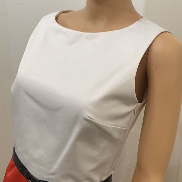 Georgiou Studio Size 2 Orange Cream Scoop Neck Side Zipper Lined Darts Belt - Picture 3 of 11